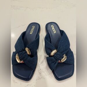 Chico's Amore Denim Cross Ring Sandals Size 7.5M NWT